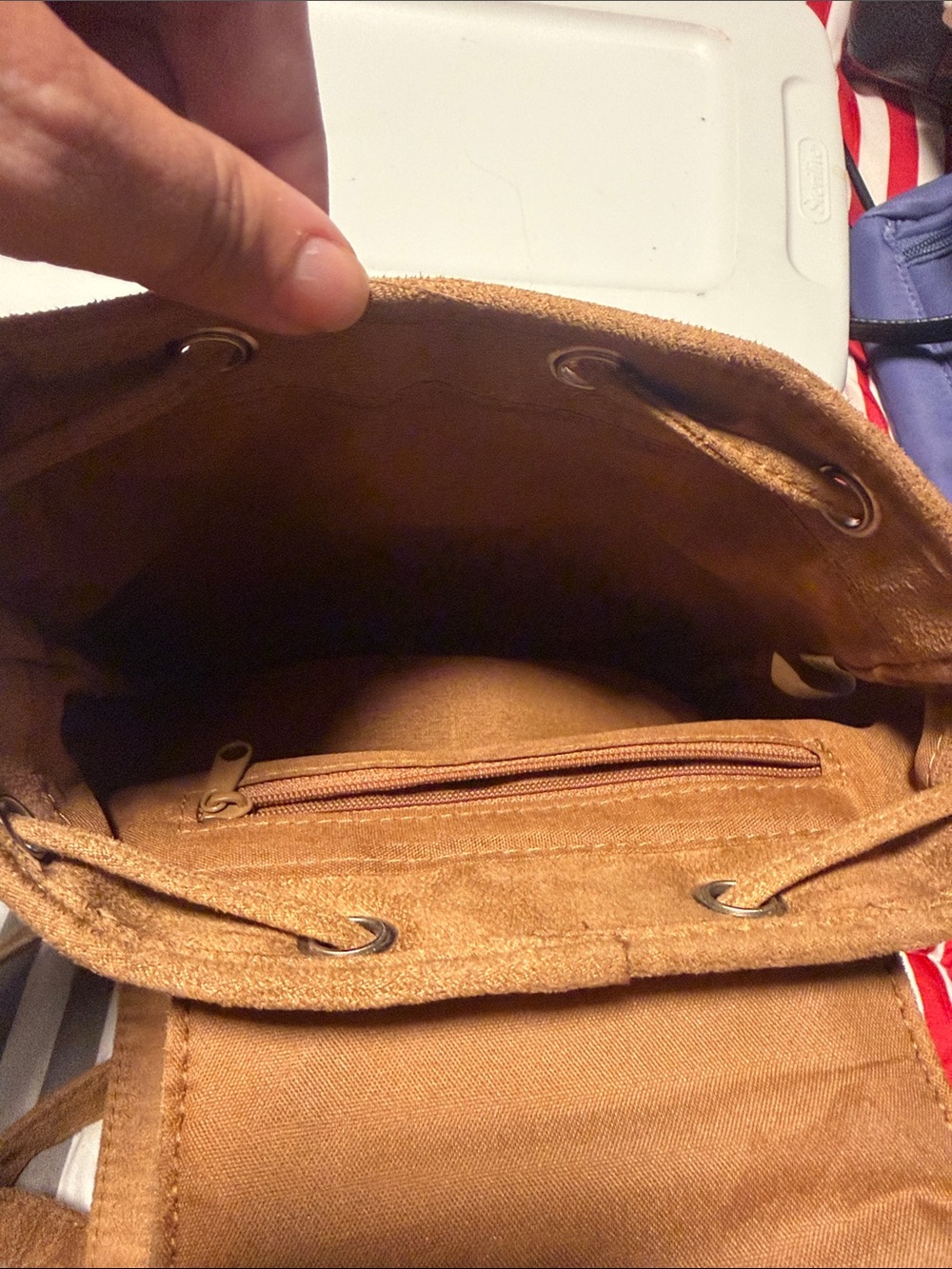 Suede Drawstring Backpack - Brown - Picture 4 of 5